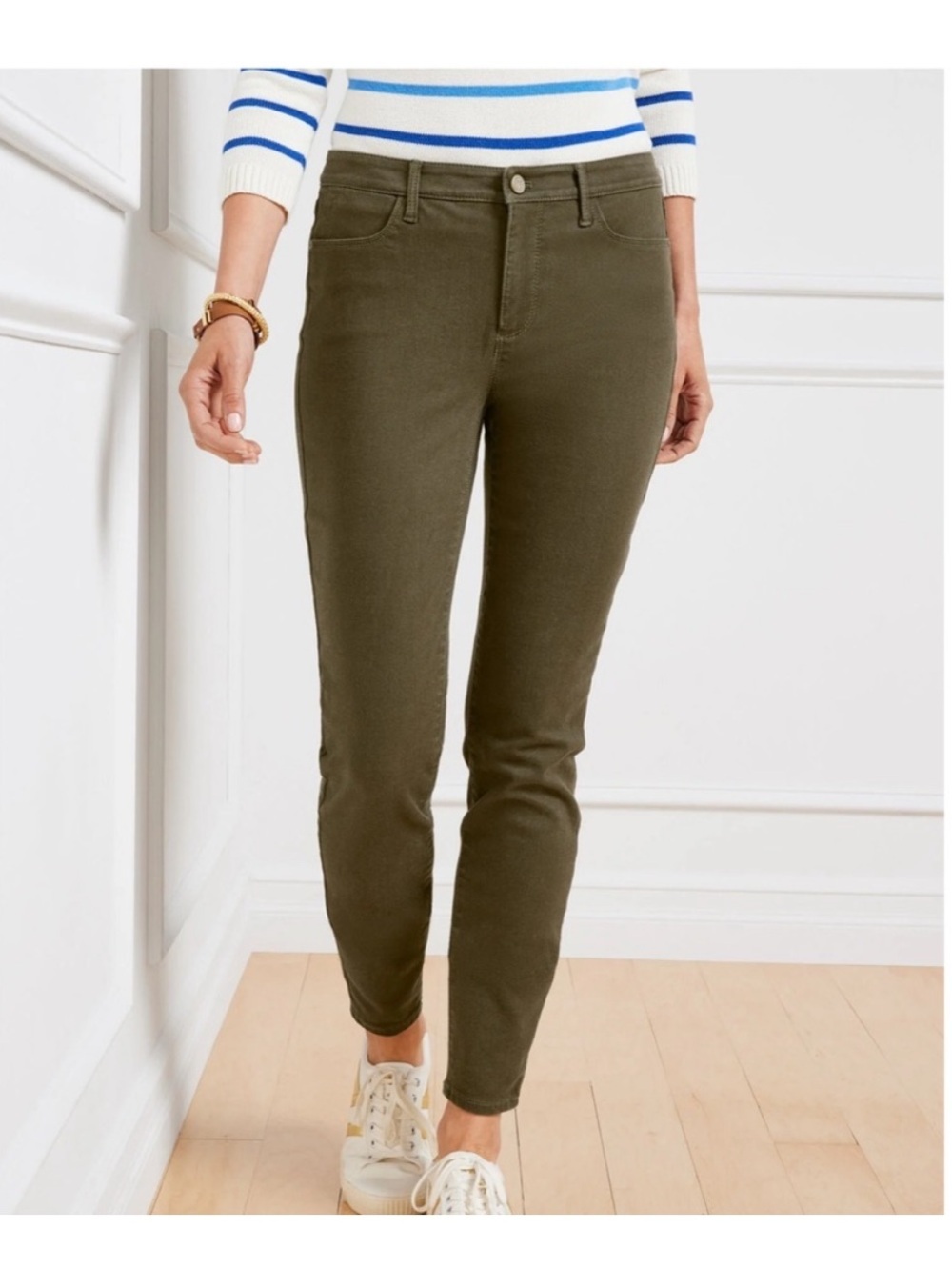 Talbots women jegging pants 6 high rise ankle crop Olive green Skinny Jeans nwt